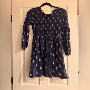 Long Sleeve Blue Printed Ruched Top Dress